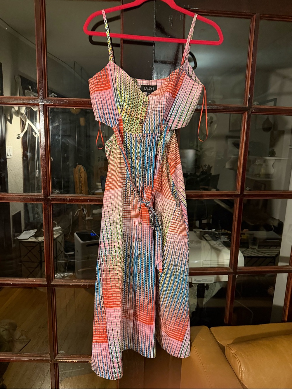 SALONI Multicolor Striped Midi Dress - Pink, Orange & Blue Accents